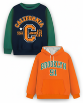 Trampoline Fleece Knit Full Sleeves Brooklyn Printed Winter Sweatshirt Pack Of 2 - Multi Colour