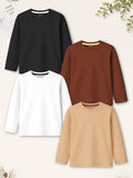 Trampoline Boys Cotton Blend Solid T-Shirts – Pack of 4 (Black, Brown, White & Tan)