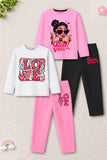 Trampoline Girls Cotton Blend Love & Queen Vibes Print T-Shirt & Pyjama Set – Pack of 2 (Multi Colour)