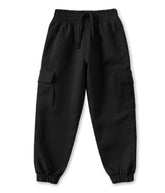 Trampoline Cotton Knit Terry Cargo Joggers With 4 Utility Pockets - Black