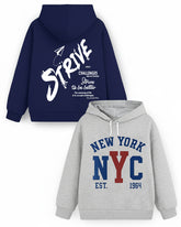 Trampoline Fleece Knit Full Sleeves Strive & Nyc Printed Winter Sweatshirt Pack Of 2 - Navy Blue Grey