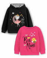 Trampoline Fleece Knit Full Sleeves Bee Mine Printed Winter Sweatshirt Pack Of 2 - Black Pink