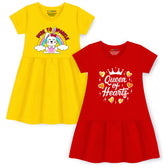 Trampoline Girls Midi Dress Combo | Half Sleeve Cotton Dresses with Fun Prints | Soft & Stylish Everyday Outfits for Kids | Pack of 2