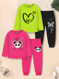 Trampoline Kids Girls Panda & Butterfly T-Shirt & Pajama Set Pack of 2 - Multicolor