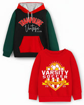 Trampoline Fleece Knit Full Sleeves Trampoline & Varsity Soccer Printed Winter Sweatshirt Pack of 2 - Multi Colour