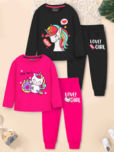Trampoline Kids Girls Unicorn T-Shirt & Pajama Set Pack of 2 - Black & Pink