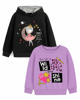 Trampoline Fleece Knit Full Sleeves Text Printed Winter Sweatshirt Pack of 2 - Black Purple