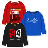Trampoline Boys Full Sleeves Regular Fit T-Shirt (Pack of 3)