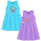 Trampoline Girls Sleeveless Midi Dress Combo | Colorful Printed Dresses for Summer Fun | Cotton Blend Casual Dresses for Kids | Playdate-Ready Girls Outfit | Pack of 2