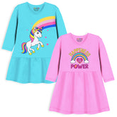 Trampoline Girls Midi Dress Combo | 3/4 Sleeve Cotton Dresses for Kids with Bright Prints | Everyday Comfort Meets Playful Style | Pack of 2
