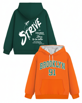 Trampoline Fleece Knit Full Sleeves Strive & Brooklyn Printed Winter Sweatshirt Pack Of 2 - Green Orange