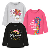 Girls Giraffe & Unicorn Printed Full Sleeve T-Shirts – Pack of 3 | Trampoline Kids