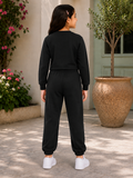 Trampoline Girls Cotton Blend Queen Print Crop Top with Sweatpants Set – Black