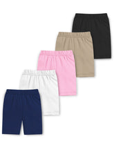 Trampoline Girls Cotton Lycra Solid Cycling Shorts Pack of 5 - Multicolour