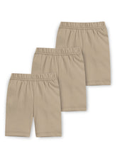 Trampoline Girls Cotton Lycra Solid Cycling Shorts Pack of 3 - beige