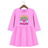 Trampoline Girls 3/4 Sleeve Midi Dress | Stylish Cotton Outfit with Cute Prints | Comfy, Breathable Everyday Wear for Kids | Pack of 1