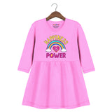 Trampoline Girls 3/4 Sleeve Midi Dress | Stylish Cotton Outfit with Cute Prints | Comfy, Breathable Everyday Wear for Kids | Pack of 1