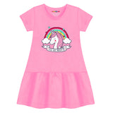 Trampoline Girls Midi Dress Combo | Half Sleeve Cotton Dresses with Fun Prints | Soft & Stylish Everyday Outfits for Kids | Pack of 2