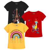 Trampoline Girls Half Sleeves Regular Fit T-Shirt (Pack of 3)