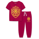 Trampoline Cotton Blend Half Sleeves Lion King Printed T-Shirt & Track Pants Set - Maroon