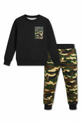 Trampoline Boys Terry Loop Full Sleeves Camouflage Printed T-Shirt & Track Pant Set - Multicolor