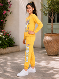 Trampoline Girls Cotton Blend Unicorn Print Hooded T-Shirt with Sweatpants Set – Yellow
