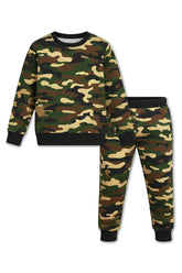 Trampoline Terry Loop Full Sleeves Camouflage Printed T-Shirt & Track Pant Set - Multicolor