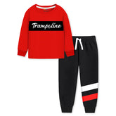 Trampoline Cotton Blend Knit Full Sleeves Trampoline Printed Tee With Track Pants Set - Red & Black