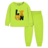 Trampoline Terry Loop Knit Full Sleeves Patch Work Printed Tee And Pyjama Set - Green