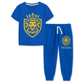 Trampoline Cotton Blend Knit Half Sleeves Lion King Printed T-shirt & Track Pants Set - Blue