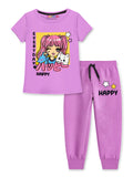 Trampoline Girls Printed T-Shirt and Track pant Set Pack of 1