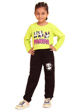 Trampoline Girls Green & Black Printed Crop Top with Trackpant