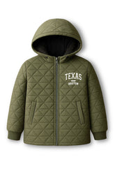 Trampoline Knit Full Sleeves Quilted Winter Hooded Puffer Winter Jacket With 2 Front Pockets - Green