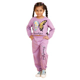 Girls Butterfly Printed Crop Top & Track Pants Set – Purple | Trampoline Kids