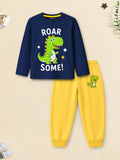 Trampoline Boys Cotton Blend Fire Truck & Dinosaur Print T-Shirt & Pyjama Set – Pack of 3 (Multi Colour)