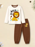 Trampoline Boys Cotton Blend Construction & Lion Print T-Shirt & Pyjama Set – Pack of 3 (Multi Colour)