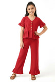 Trampoline Kids Girls Crop Top & Trouser Co-ord Set - Red