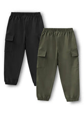 Trampoline Cotton Blend Knit Pack Of 2 Solid Cargo Joggers - Black & Green