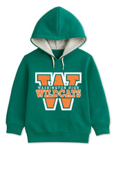 Trampoline Fleece Full Sleeves Wildcats Text Printed Winter Hooded Sweatshirt - Green