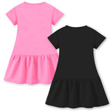 Trampoline Girls Midi Dress Combo | Half Sleeve Cotton Dresses with Fun Prints | Soft & Stylish Everyday Outfits for Kids | Pack of 2