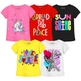 Trampoline Girls Half Sleeves Regular Fit T-Shirt (Pack of 5)