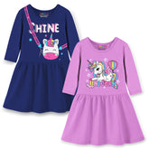 Trampoline Girls Midi Dress Combo | 3/4 Sleeve Cotton Blend Dresses for Kids with Bright Prints | Everyday Comfort Meets Playful Style | Pack of 2