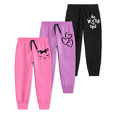Trampoline Girls Pack of 3 Heart & Cat Track Pant - Black Pink & Purple