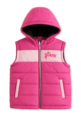 Trampoline Knit Sleeveless Colorblock Puffer Winter Jacket With 2 Front Pockets - Pink