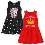 Trampoline Girls Midi Dress Combo | Half Sleeve Cotton Dresses with Fun Prints | Soft & Stylish Everyday Outfits for Kids | Pack of 2