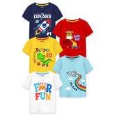 Trampoline Boys Graphic Print Half Sleeve T-Shirts Pack of 5