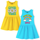 Trampoline Girls Sleeveless Midi Dresses Pack of 2 | Soft Cotton Blend | Colorful & Adorable Prints | Perfect for Playdates, Parties & Everyday Summer Fun
