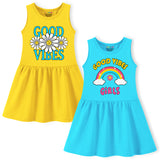 Trampoline Girls Sleeveless Midi Dresses Pack of 2 | Soft Cotton Blend | Colorful & Adorable Prints | Perfect for Playdates, Parties & Everyday Summer Fun
