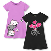 Trampoline Girls Midi Dress Combo | Half Sleeve Cotton Dresses with Fun Prints | Soft & Stylish Everyday Outfits for Kids | Pack of 2