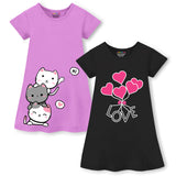 Trampoline Girls Midi Dress Combo | Half Sleeve Cotton Dresses with Fun Prints | Soft & Stylish Everyday Outfits for Kids | Pack of 2